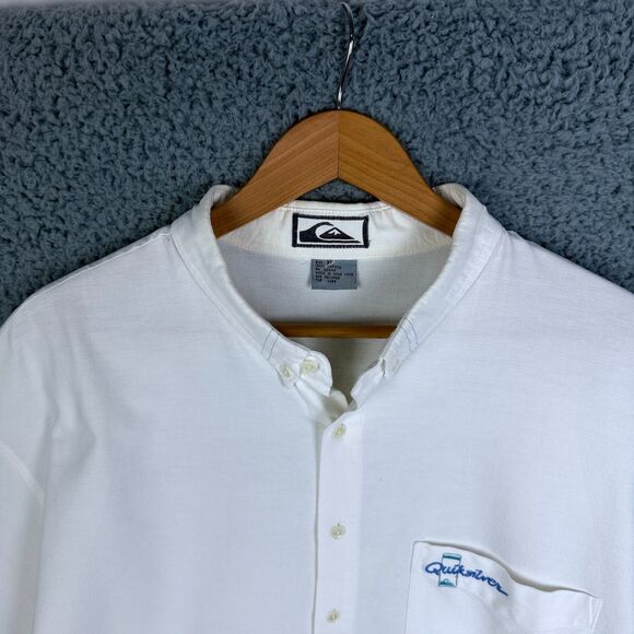 Vintage Quiksilver Button Down Shirt 90s Boxy Fit Embroidered Cotton Men’s XL - Picture 9 of 10